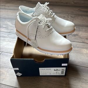 Cole Haan White Oxford Golf Shoes with Brogue Detailing
